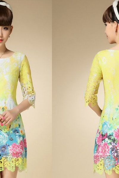 Đầm ren in 3d hoa mùa xuân-dt36- e290