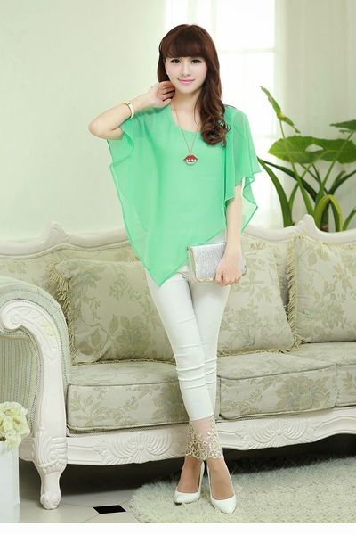 Áo voan cánh dơi tà xéo - 0671