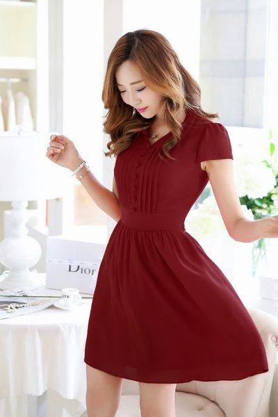 Đầm voan xếp ly đính nút - 0766