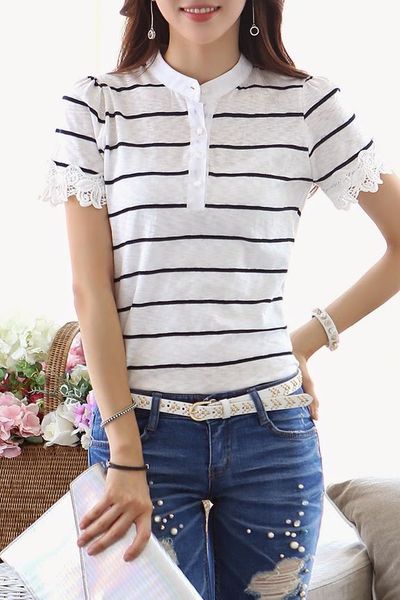 Áo thun ely sọc tay phối ren - 0718