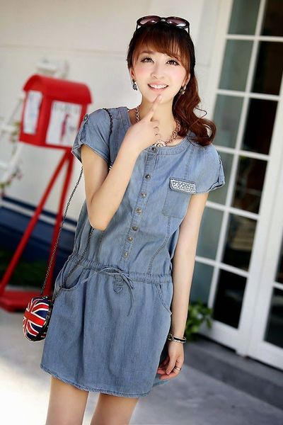 Đầm jean thắt eo đính hạt lovely - 0340