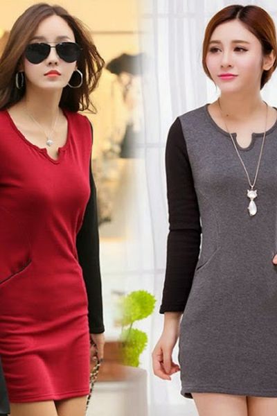 Đầm body tay dài phối túi mã 1150