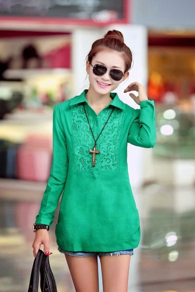 Áo somi phom dài phối ren - 0944