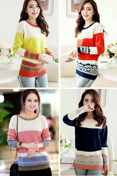 Áo len họa tiết phối màu - 0985