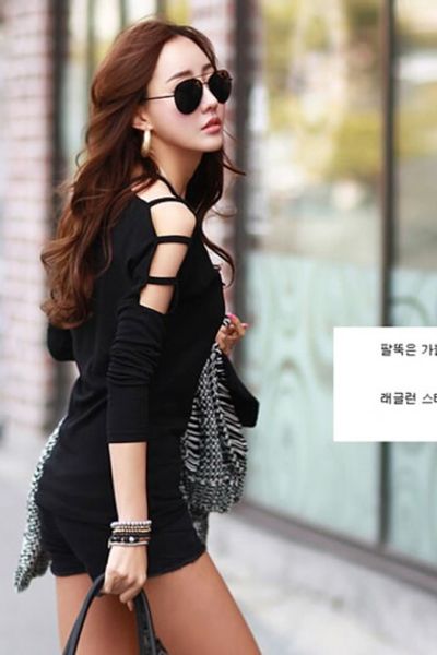Áo thun cut vai cách điệu tay dài - a3013