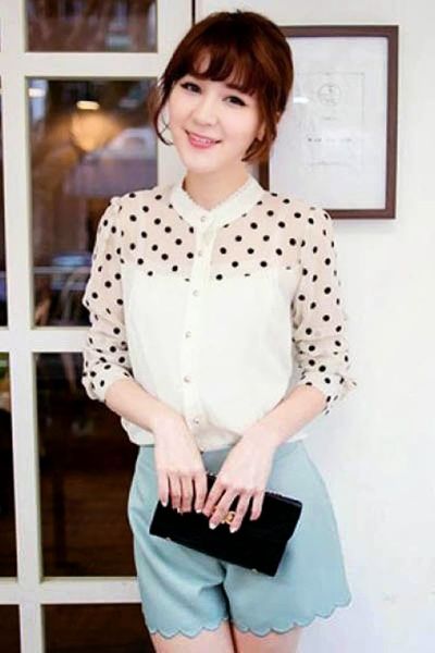 Áo somi chấm bi phối ren - mc105