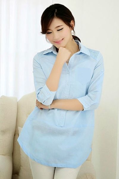 Sơ mi phom dài phối ren vai - 0627