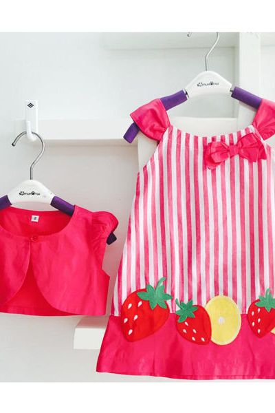 A17261 - đầm kate sọc thêu đắp trái cây kèm áo khoác sicotton oshkoshri 8size 1-8