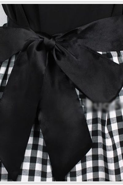 Đầm xòe caro thắt nơ - 0266