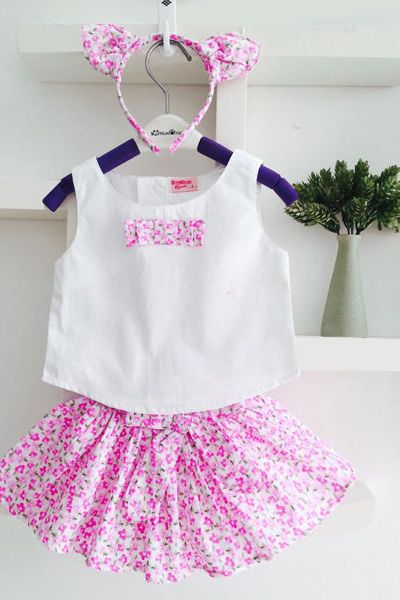 A17356 - bộ váy nơ đôi có chip kèm băng đô oshkoshri 8size 1-8