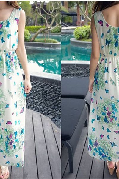 Chuyển sỉ đầm maxi họa tiết bướm
