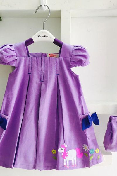 A18368 - đầm ticke nhung thêu ngựa kèm túi oshkoshri 8size 1-8