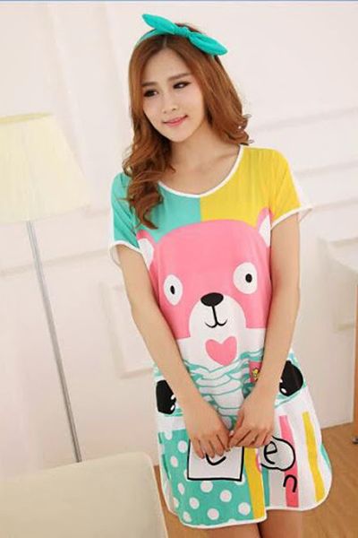 Đầm ngủ hoạt hình gấu tim - 1381