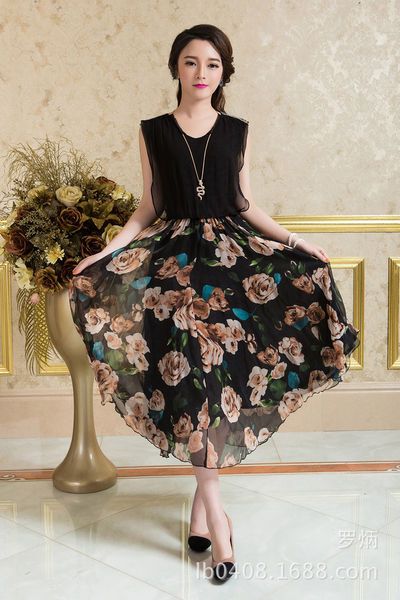 Đầm hoa xòe vintage black rose - d5104