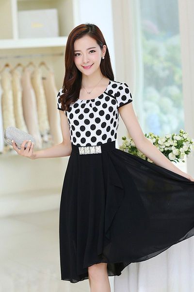 Đầm xòe maxi chấm bi nịt eo - d5118