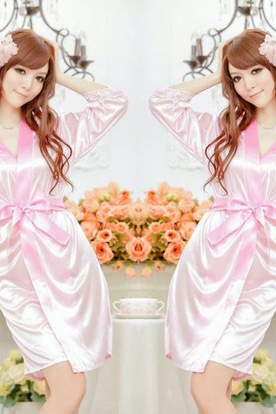 Áo khoác ngủ phi lụa phối ren tay - 1362