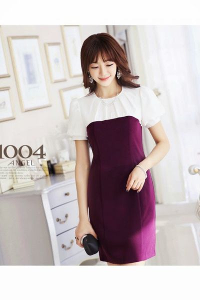 Đầm công sở phối màu - 0682