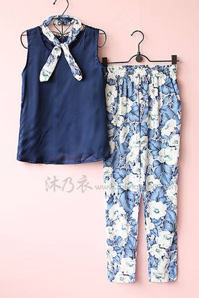 Set áo lụa quần hoa kèm băng đô 300k