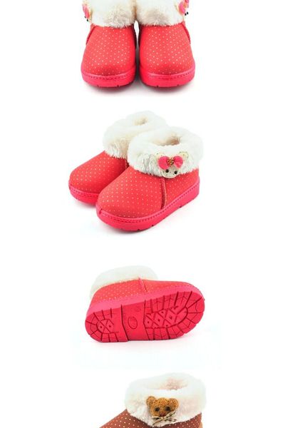 Boots bé trai gái cổ ngắn gắn bông vải chấm bi họa tiết mặt gấu