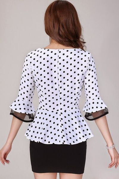Áo chấm bi peplum tay cách điệu - 0927