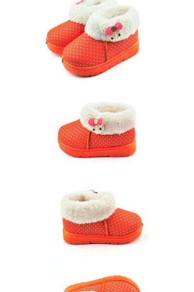Boots bé trai gái cổ ngắn gắn bông vải chấm bi họa tiết mặt gấu