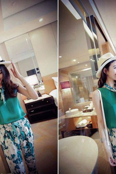 Set áo lụa quần hoa kèm băng đô 300k