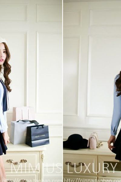 Áo sơ mi cổ trắng phối màu - 0840
