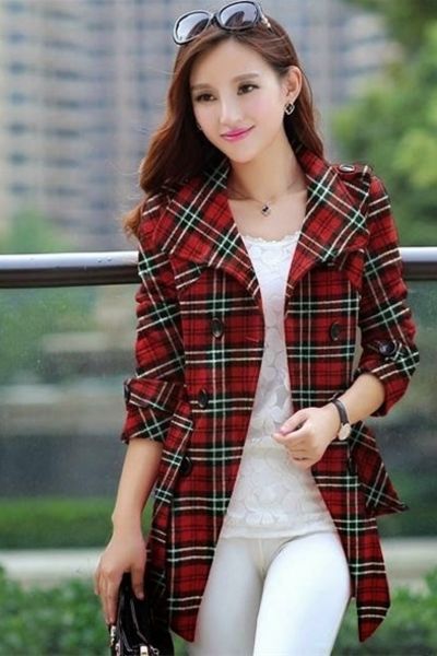 Áo khoác dạ sọc caro