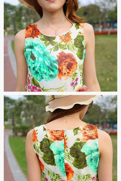 Đầm maxi hoa xanh không kèm nịt - 0702