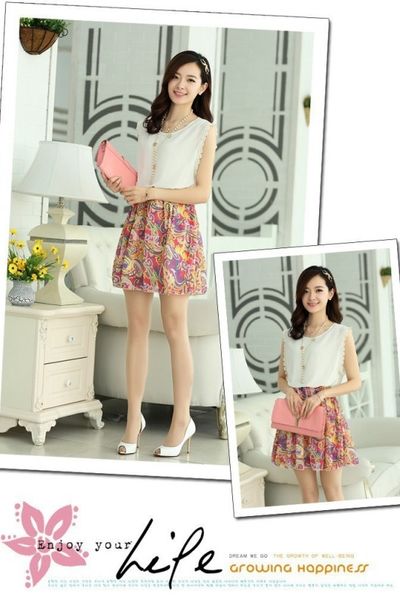Đầm voan hoa xát nách viền ren dv 2411