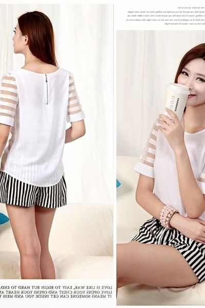 Áo voan tay lưới sọc - mc090 ms0497