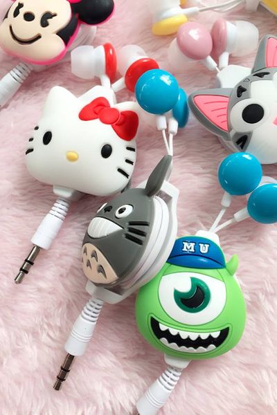 Tai nghe cartoon tự động thu dây có mic