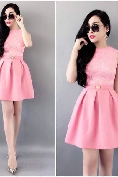Đầm xòe phối ren kèm belt mh ld88-l155