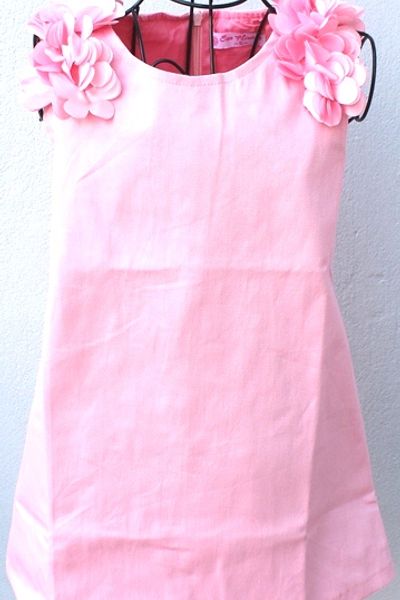 D 463 đầm kaki thun nơ vai size 3-10t ri 8 màu hồng phấnhồng sen có 2 màu