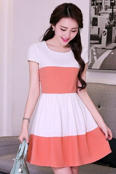 Đầm xoè phối màu diana - 0468