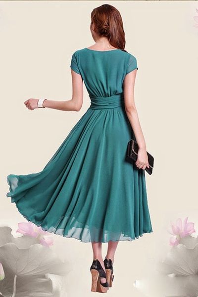 Đầm xòe vintage cổ chữ v ms1148