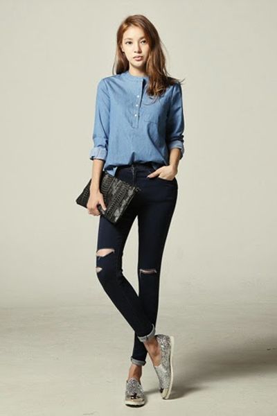 Áo somi denim cổ trụ ms1184