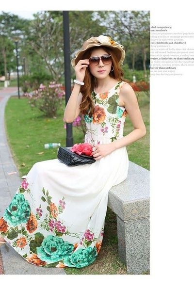 Đầm maxi hoa xanh không kèm nịt - 0702