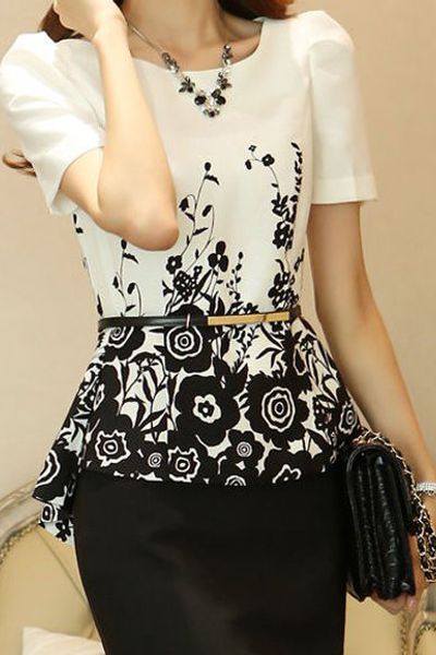 Đầm peplum in hoa nhiều size m154