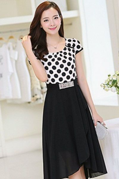 Đầm xòe maxi chấm bi nịt eo - d5118