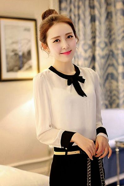 Áo voan cổ tròn thắt nơ ms1238