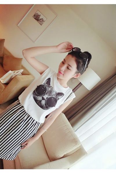 Đầm stewart họa tiết mèo - 0726