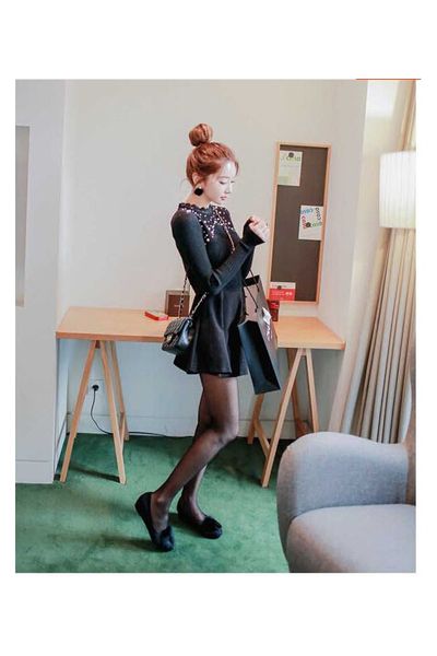 Đầm cổ phối ren đính ngọc trai dl2500