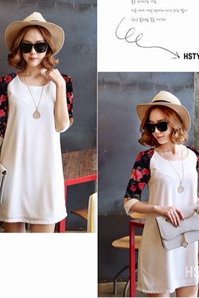 Đầm suông phối hoa - 0741