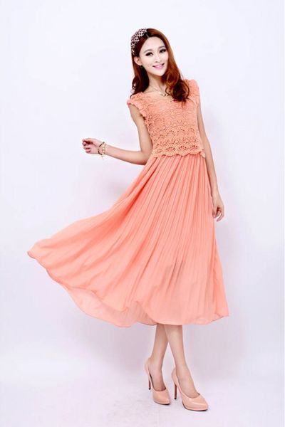 Đầm voan phối ren gợn sóng dv2416