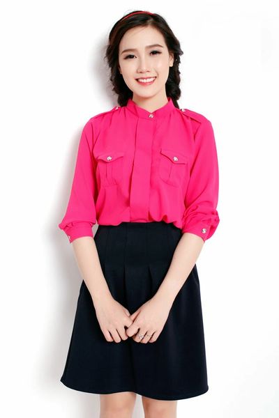 Áo somi cổ trụ túi hộp girly ms0192