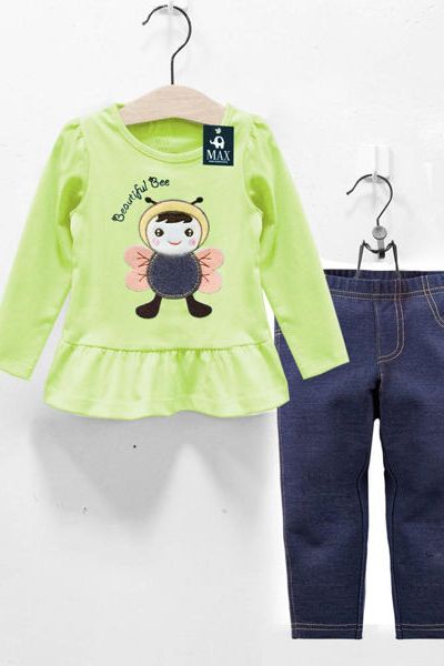 A18207 - bộ thêu con ong max áo thun cotton quần legging giả jeanri 8size 1-8