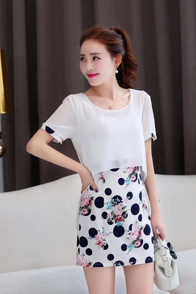 Đầm 2 lớp chấm bi hoa lá - d4234