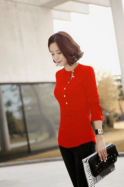 Áo thun tay dài đính nút dạo phố - 0994