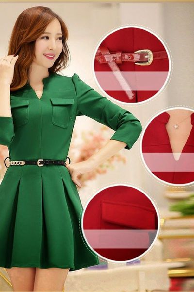 Đầm xòe cổ lãnh tụ chữ v ms
